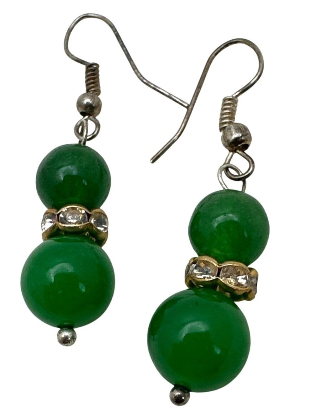 Timeless Green Jade Earrings Dangle Drop Rhinestones Classic Boho Chic